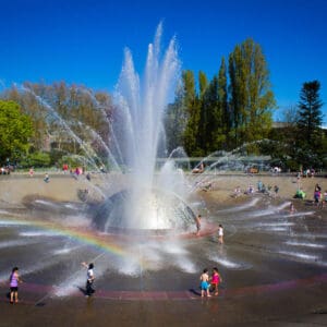 spray of water shooting out of the International Fountain