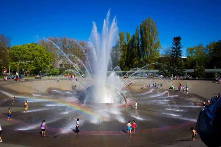 spray of water shooting out of the International Fountain