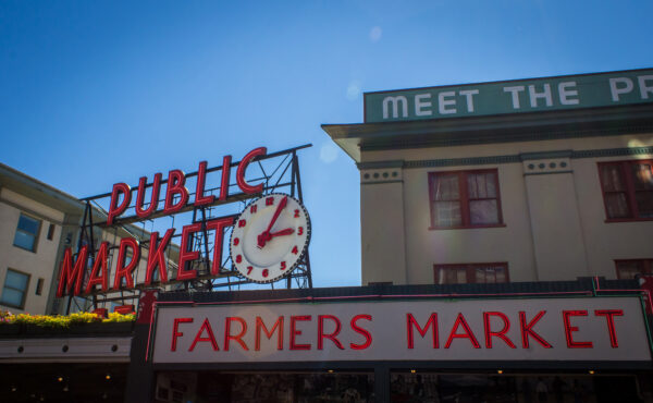 Pike Place Public Market, Farmer's Market sign from below