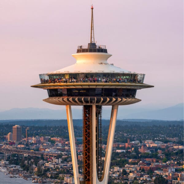 top of the Space Needle in the gloaming